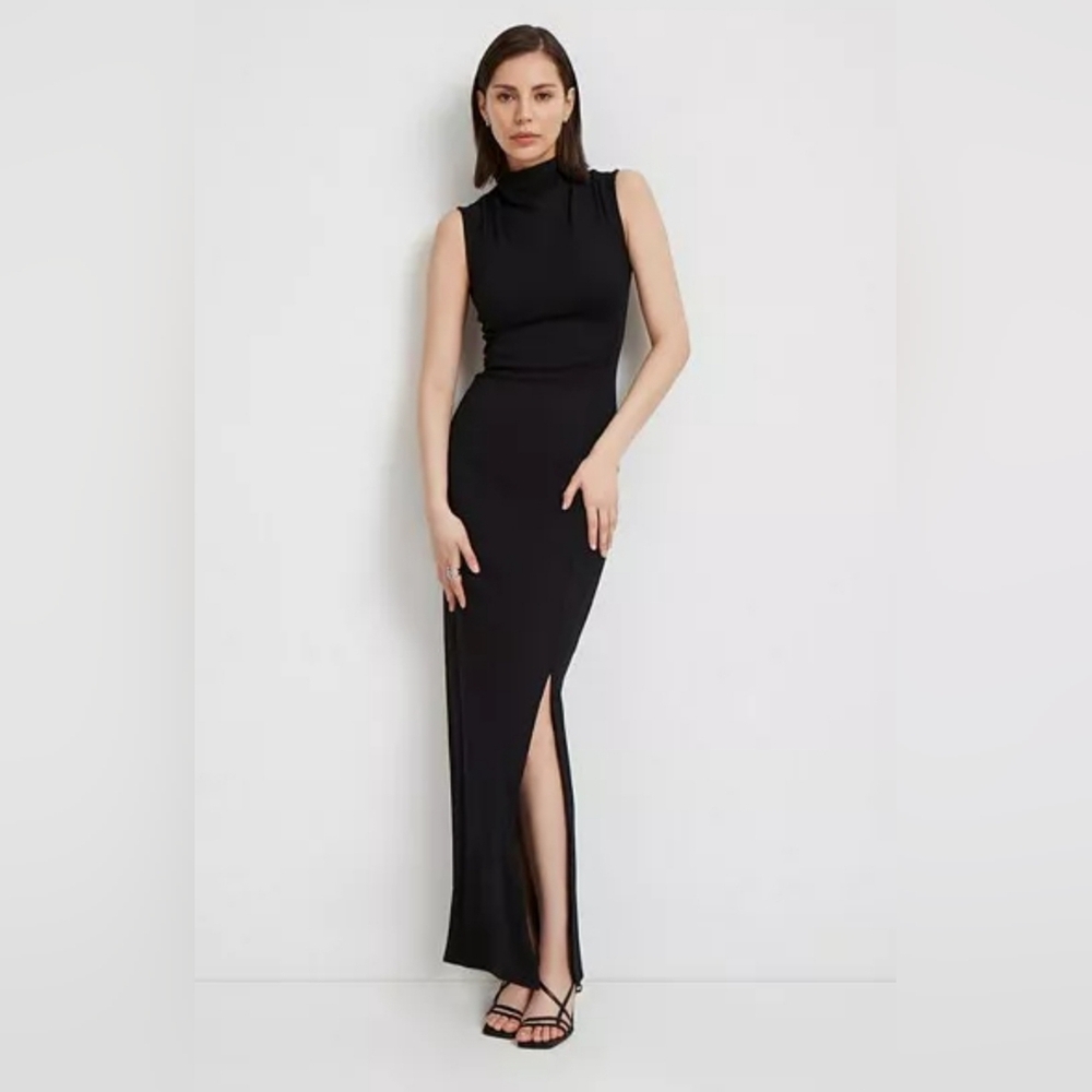 NWT Marcella Ulla Black Maxi Dress Front Slit Sleeveless S LBD Wedding Guest
